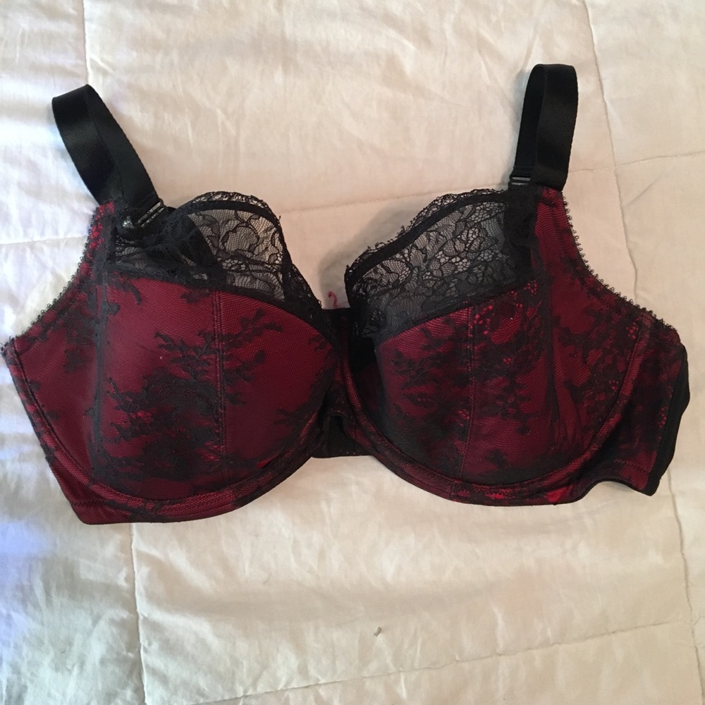 Red Bra with black lace overlay